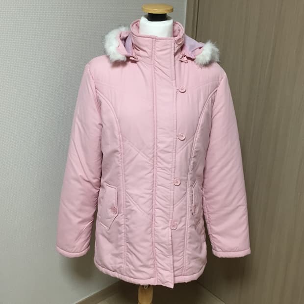 빈티지 핑크 퍼 후드 경량 패딩 