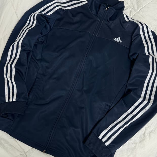 아디다스 스포츠 삼선 네이비 실버 져지 트랙탑 라지