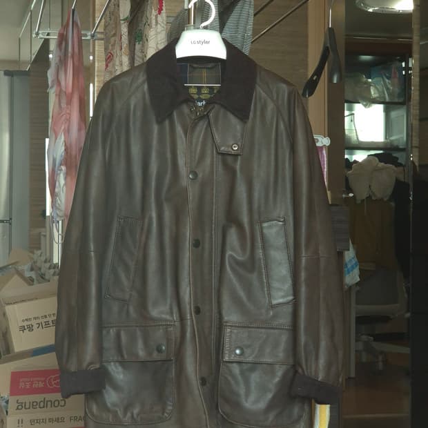 바버 타르탄 애쉬비 가죽 자켓 M