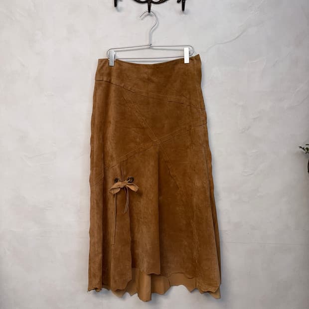 Camel brown western real suede skirt