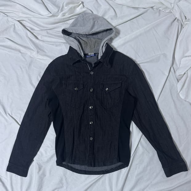 시멘틱 디자인 후드 데님 셔츠 자켓