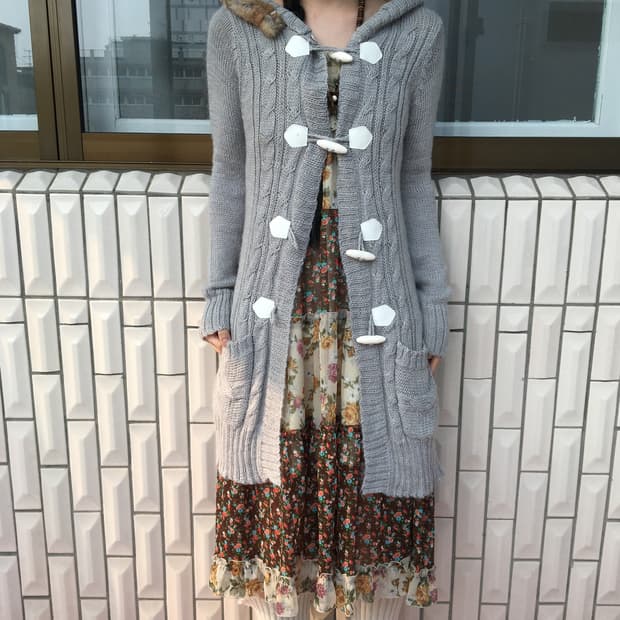 Fur trimming hood duffle button knit car