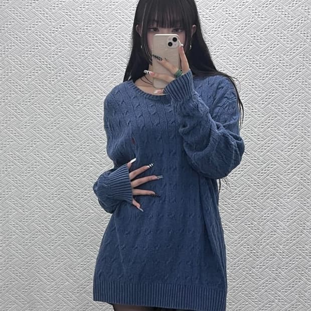 폴로 랄프로렌 모던 캐주얼 딥블루 꽈배기 실크 니트 XXL C10427