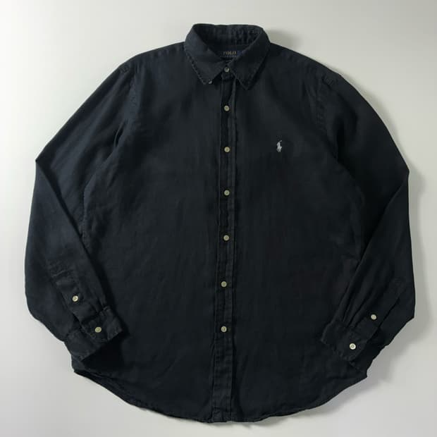 Polo  폴로 랄프로렌 자수 블랙 린넨 셔츠 