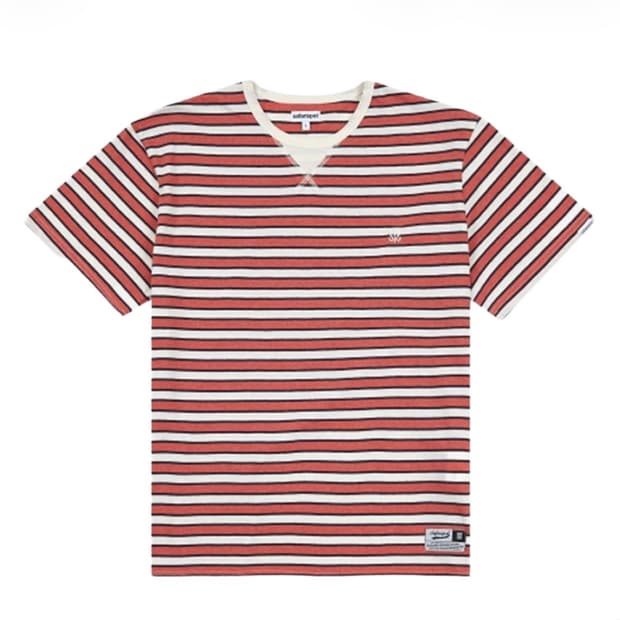 사파리스팟 루베이스 스쿨 잇더피자 스트라이프 티 아이보리 버건디