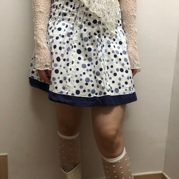 빈티지 화이트 블루 도트 스커트
