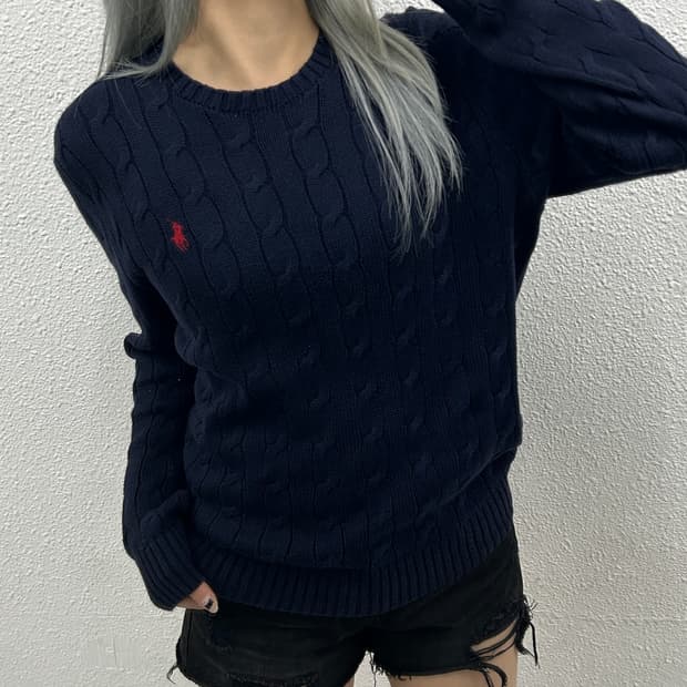 폴로 랄프로렌 레드포니 네이비 꽈배기 니트 S
