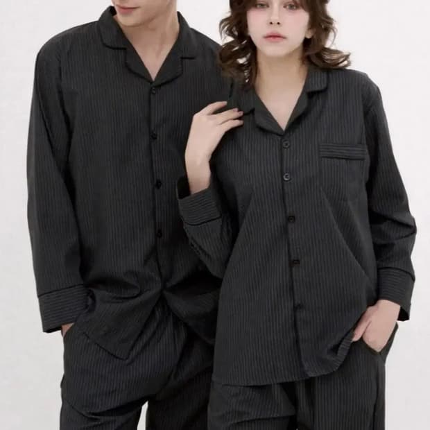 도씨 실크핏 모던 블랙 긴팔 커플 잠옷 세트