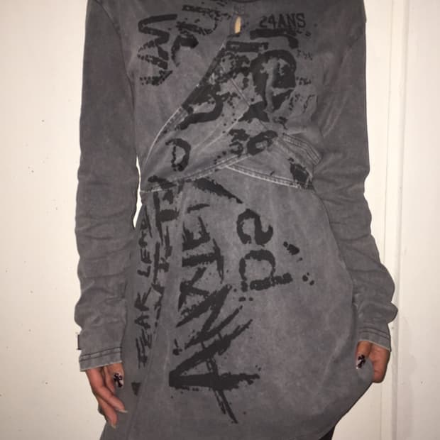 24ans 빈티지 더블 레이어 프린팅 롱 슬리브 원피스