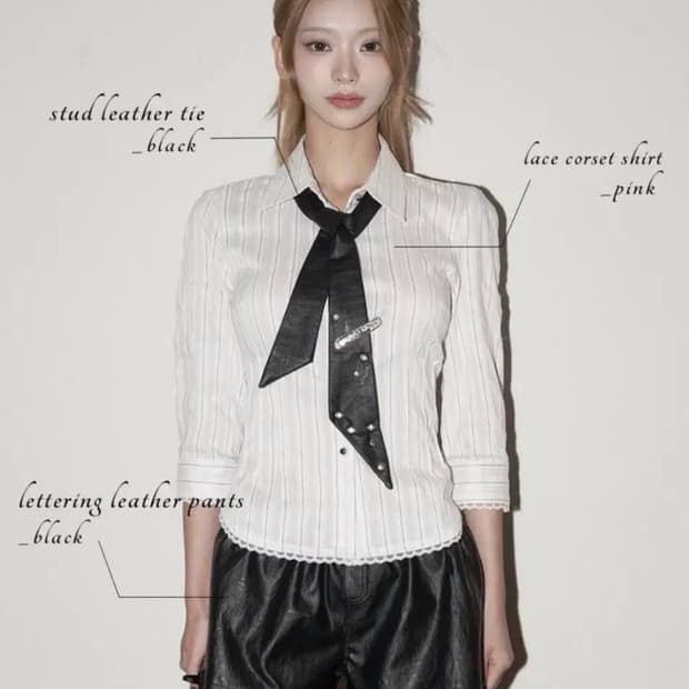 체리퀴리 레이스 코르셋 셔츠 핑크