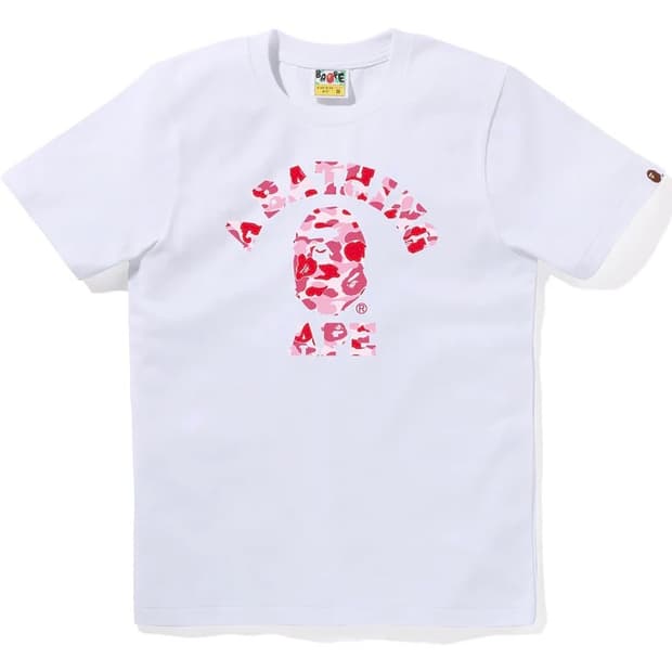 [S] 베이프 ABC 카모 컬리지 티셔츠 화이트 핑크