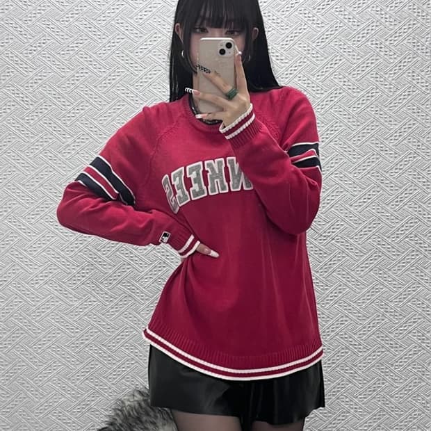 WWS 레트로 00's 뉴욕양키스 배색 라인 니트 95 C10340