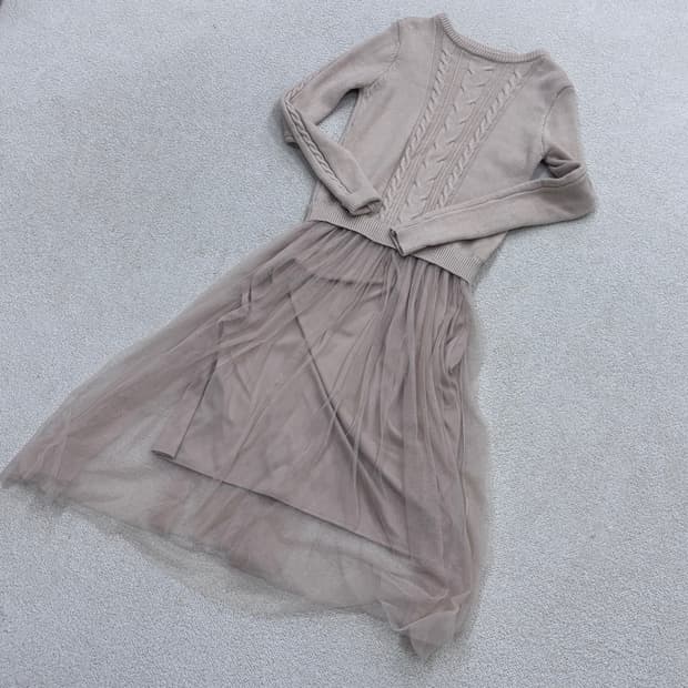 F 숲 여성 니트 튤 롱 원피스 0403E