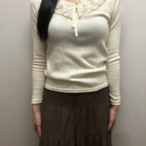 빈티지 아이보리 레이스 카라 티셔츠