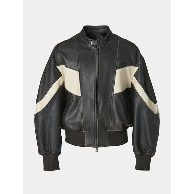 디스트레스 믹스드 레더 점퍼