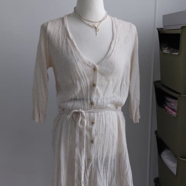 [빈티지] 아이보리 롱 가디건 원피스 스타일