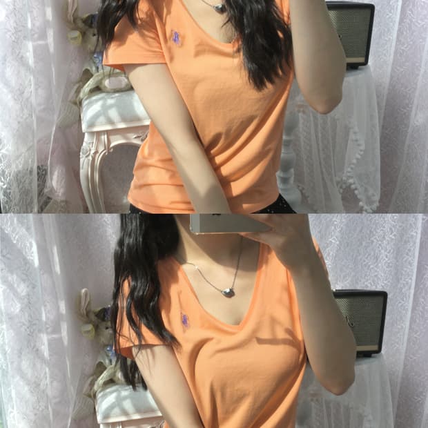 Polo orange v-neck cotton t-shirt