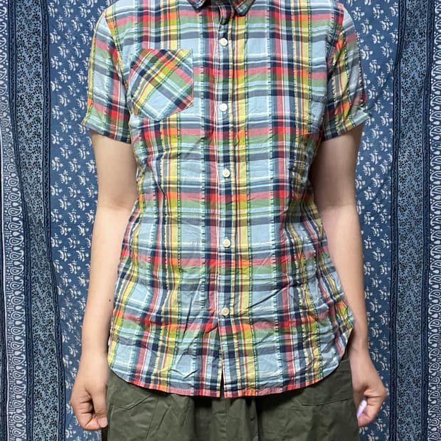Uniqlo 시어서커 체크 반팔 셔츠