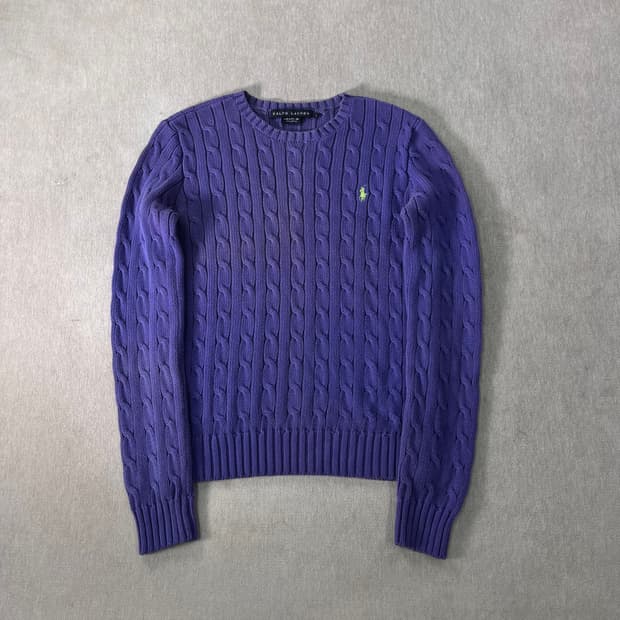 W 90 폴로랄프로렌 라벤더 퍼플 꽈배기 니트