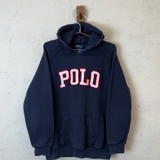 폴로랄프로렌 빈티지 보이즈 스펠 로고 후드티 네이비