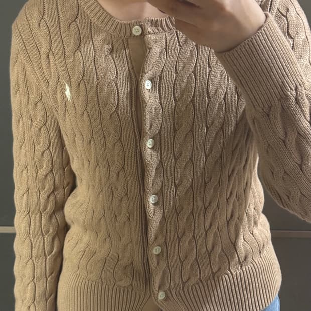 폴로 케이블 니트 가디건 베이지