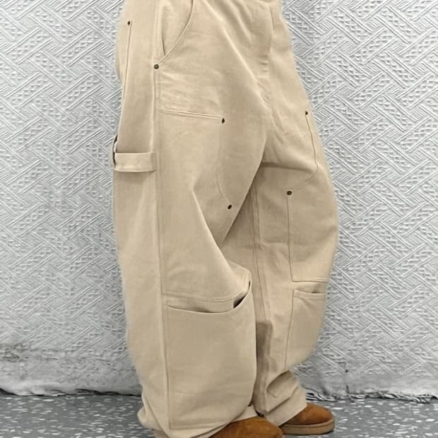 아오이로 빈티지 캐주얼 스트릿 커티드 더블니 팬츠 2 C07511