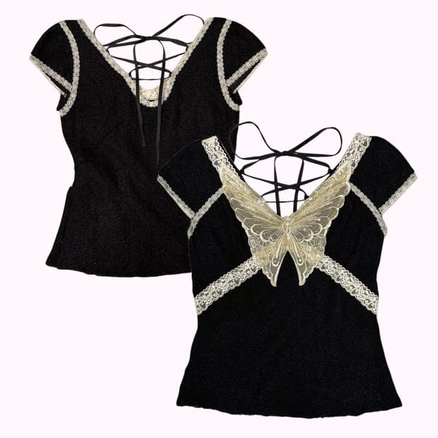 butterfly lace-up knit t-shirt