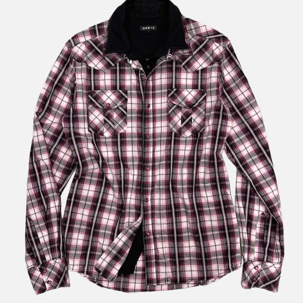 western texture check layered shirt