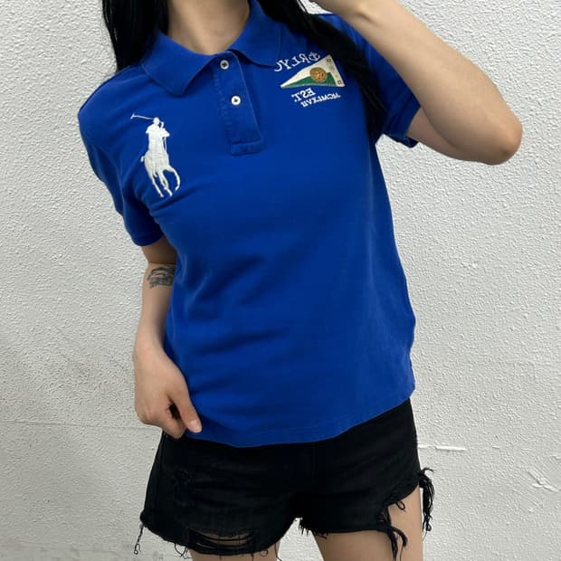 폴로 랄프로렌 화이트빅포니 블루 pk티 L