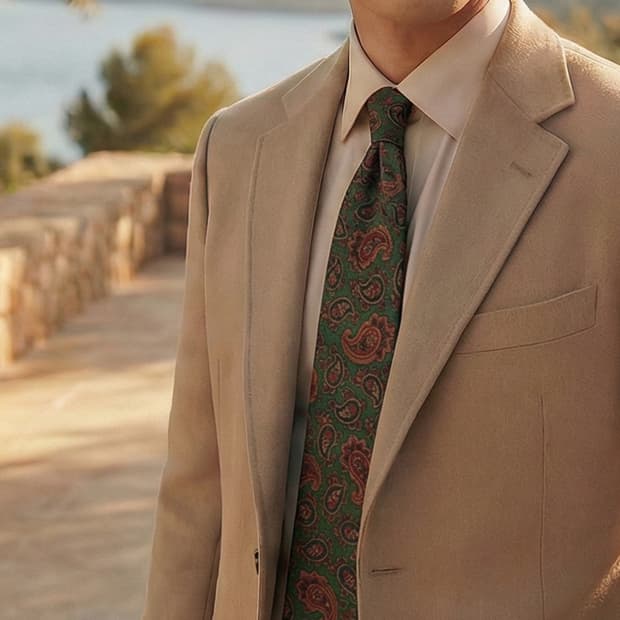 리버티 실크 그린 페이즐리 넥타이 9cm A+등급 K1910
