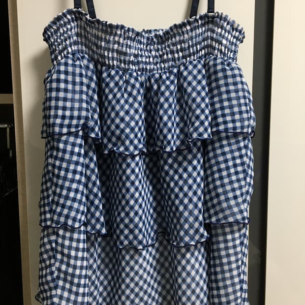 파란 체크 프릴 나시 빈티지