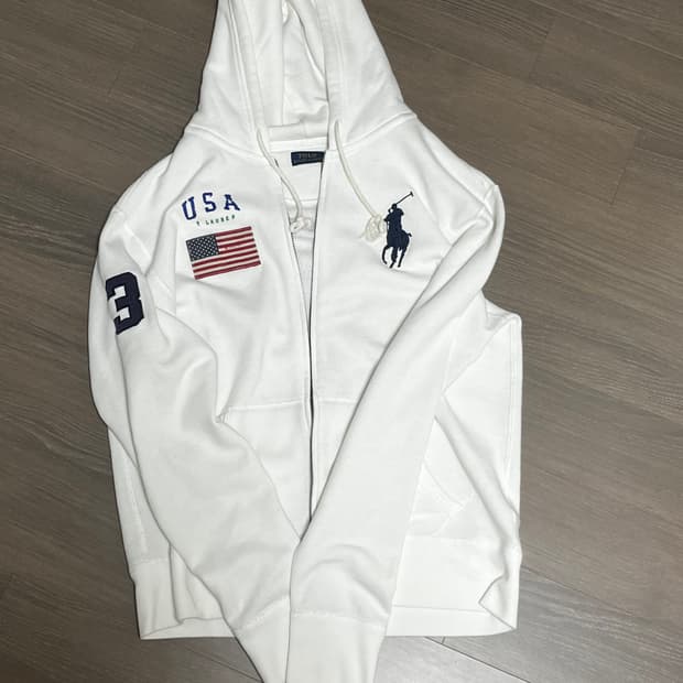 폴로 빅포니 성조기 후드집업 화이트 L