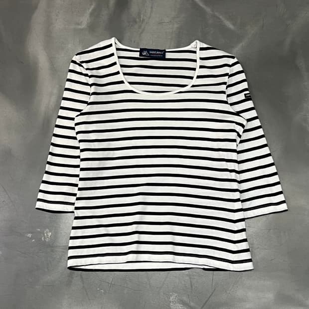  세인트 제임스 스트라이프 U넥 티셔츠 y16159