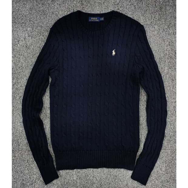 폴로 랄프로렌 화이트 포니 케이블 꽈배기 니트 네이비 M