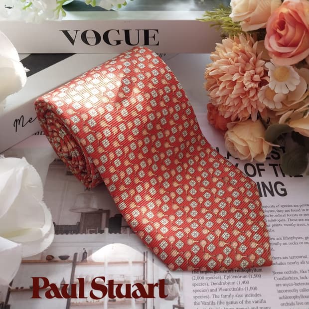 폴스튜어트 실크 오렌지 패턴 넥타이 8.5cm A등급 K2404
