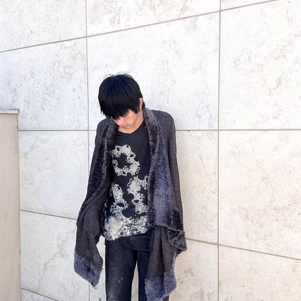 [V-KEI] Fur Detail Unbalanced Cardigan