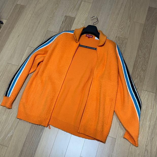 슈프림 23ss 스트라이프 집업 가디건 오렌지 라지