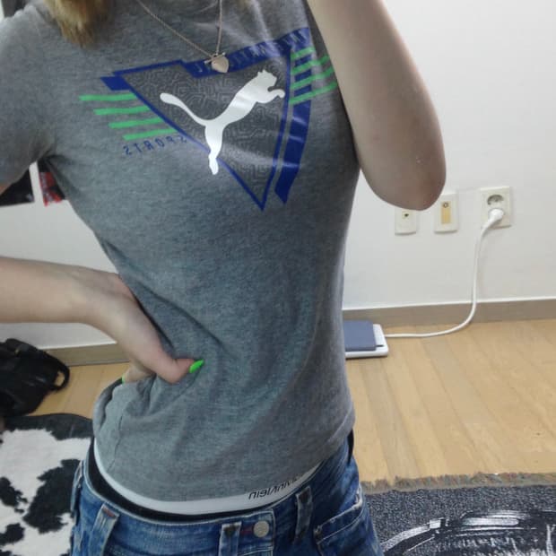 푸마 슬림핏 반팔 티셔츠 그레이 딱붙핏 Y2K 스포티