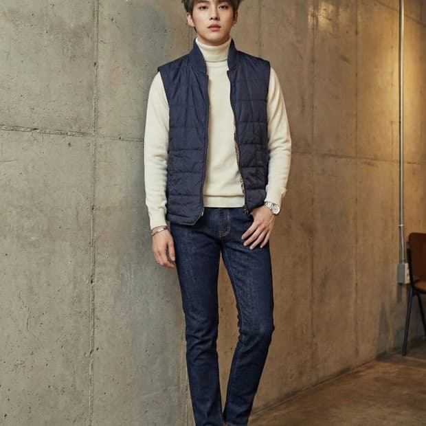 시리즈 스퀘어 퀼팅 패딩 조끼 네이비_100