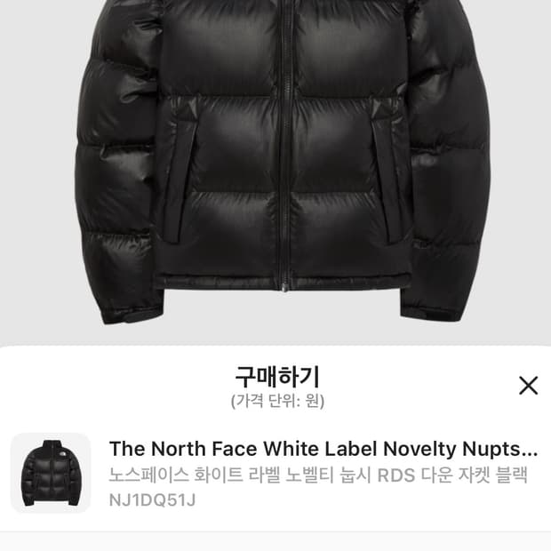 노스페이스 화이트 라벨 노벨티 눕시 다운 자켓 블랙
