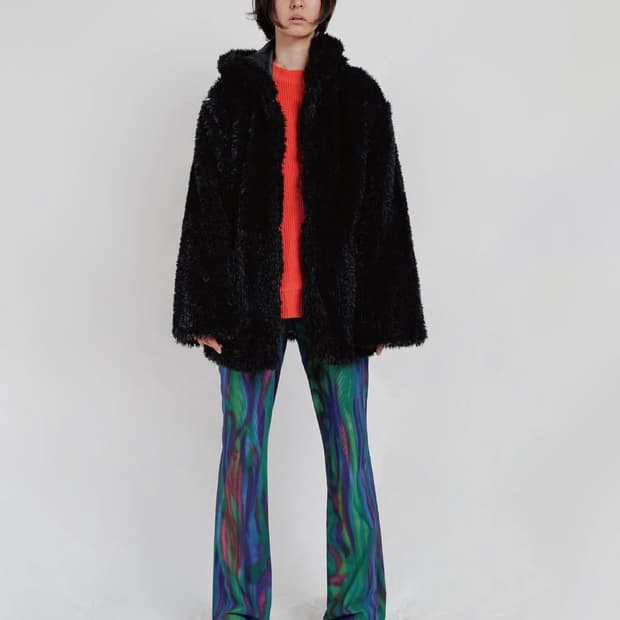 Enzo Blues FAUX FUR HOODED COAT