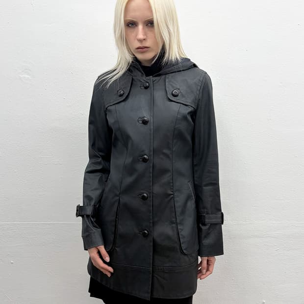 빈티지 왁스 코팅 후디드 코트