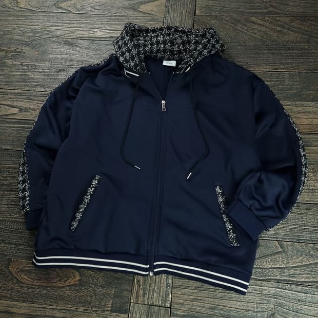 [이프시] 트위드 후드 블루종 집업 자켓 M18904