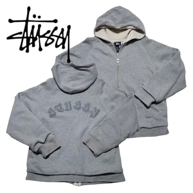 스투시 빅로고 90s 그레이 와플 후드집업 m