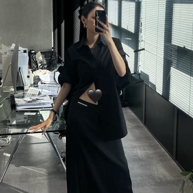 트리밍버드 V Low-Waist Long Skirt 1 [Black]