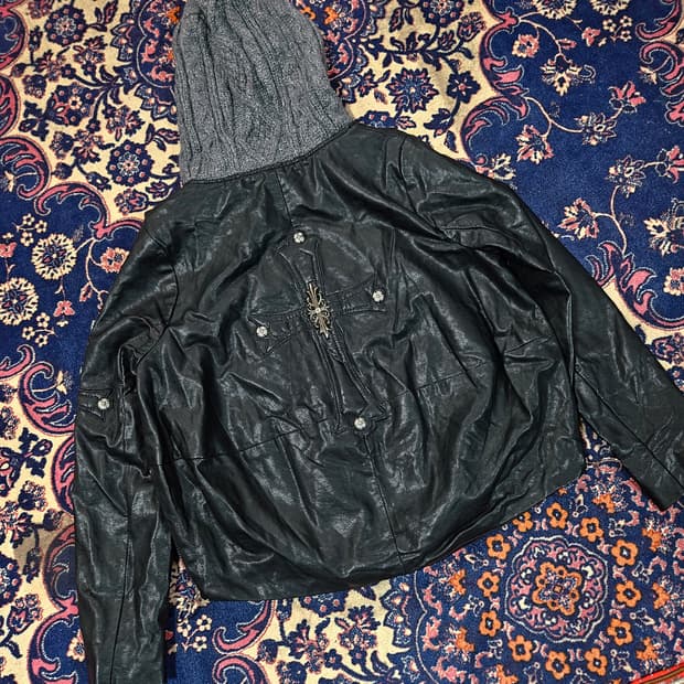 Vintage 가죽 패치 디테일 라이더 자켓 M
