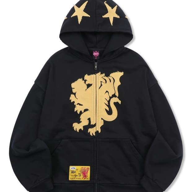 GHD039 키메라 아플리케 후드 집업 (BLACK)