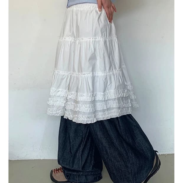 바온 제딘드 프릴 밴딩 미디 스커트 (아이보리)