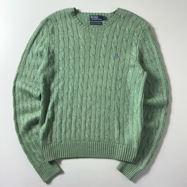Polo  폴로 랄프로렌 자수 실크캐시미어 라이트그린 꽈배기 니트