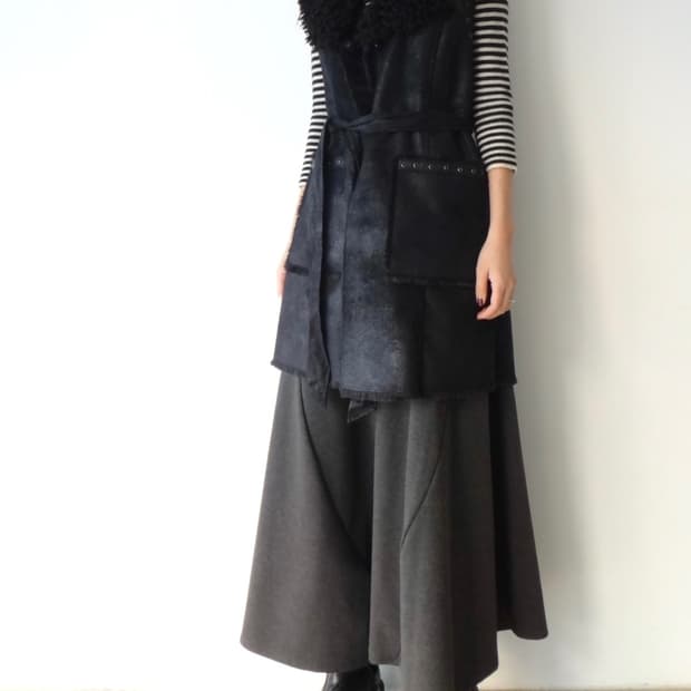 Attitude teddy stud layered vest / black